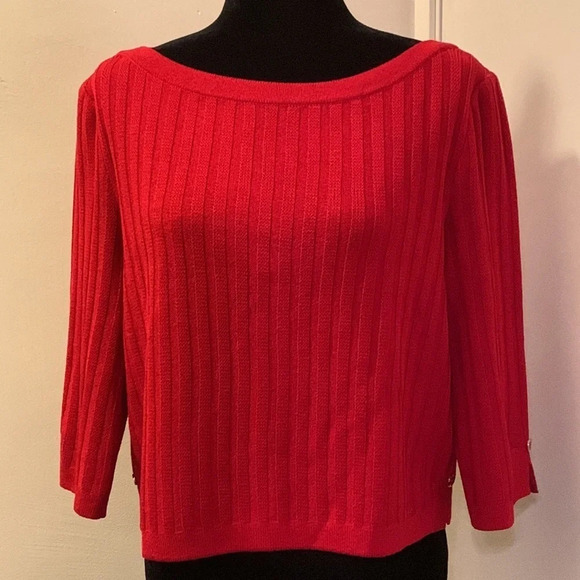 ST. JOHN SPORT by MARIE GRAY Bateau‎ Neck Boxy Sweater in Red - Picture 1 of 12